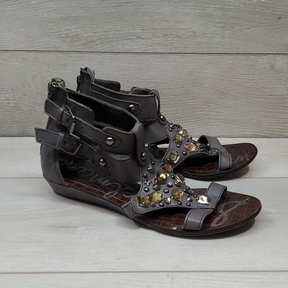 Sam Edelman Womens Daria Leather Zip Back Gladiator Ankle Sandals shoes sz 7M
